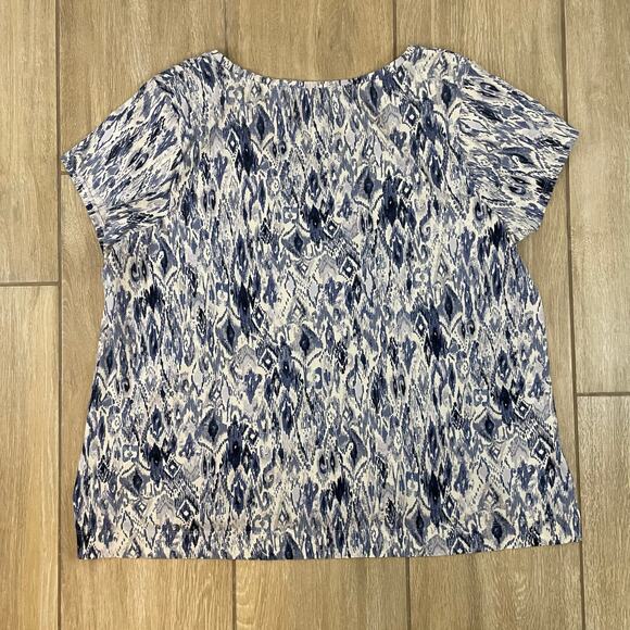 Pure Jill Pima Cotton High Low Tee Blue Ikat Print Short Sleeve Top XL - Picture 2 of 6